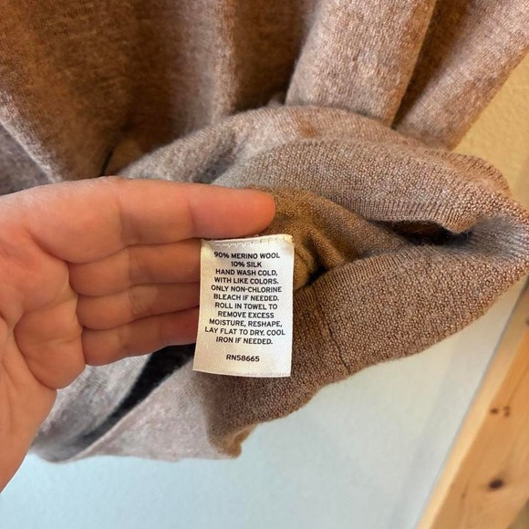 Nordstrum Merino Wool & Silk Camel & Cream Short-Sleeve Polo Sz Large - Picture 5 of 6